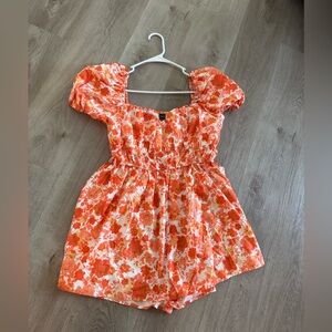 SHEIN Orange and White Floral Jumpsuit